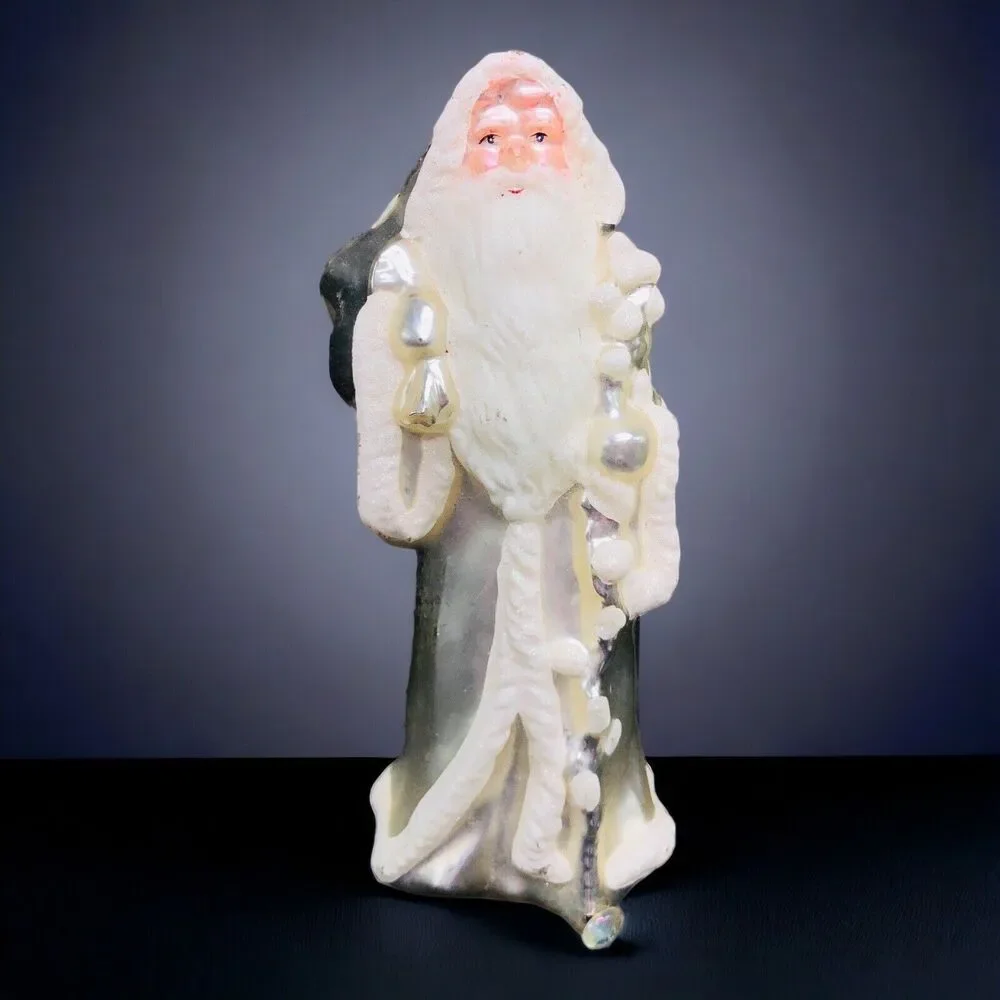 Mercury Glass Santa Christmas Statue Figure Snow Glitter‎ Old World 12” READ